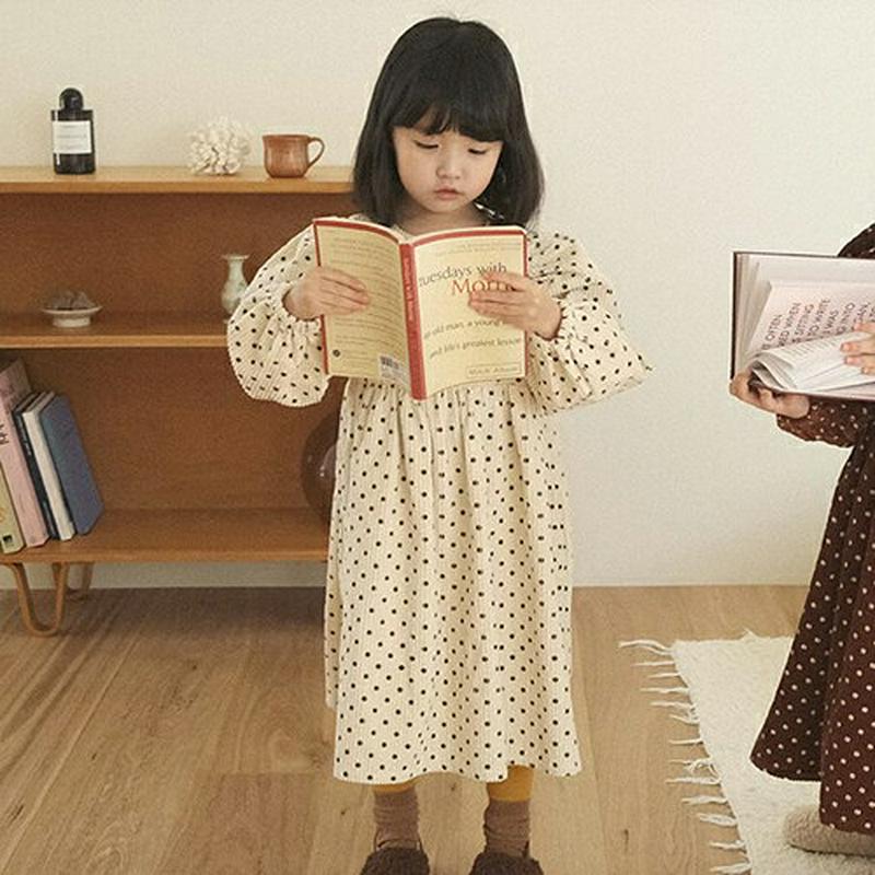 【キッズ20%OFF】パフ袖ドットワンピース(kids)・u08925 キッズ【3~8才】【ops】【ワンピース ロング ロングワンピース 長袖 ドット 柄 パフスリーブ ボリューム袖 袖コンシャス ガーリー かわいい 女の子 秋 冬 韓国 韓国子供服 子供 こども 子供服 こども服】【KIDS】