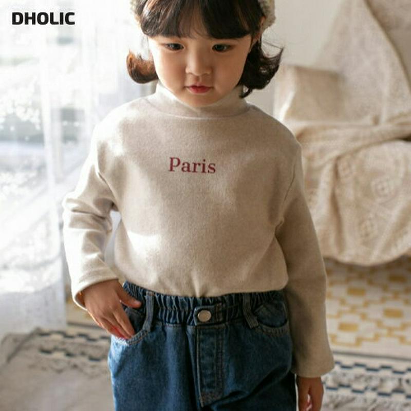 【キッズ30%OFF】ピーチ起毛ParisハイネックTシャツ(junior)・u08550 キッズ【9~17才】【tops】【トップス Tシャツ 長袖　ハイネック ロゴ カジュアル 起毛 ラフ 女の子 男の子 秋 冬 韓国 韓国子供服 子供 こども 子供服 こども服】【KIDS】