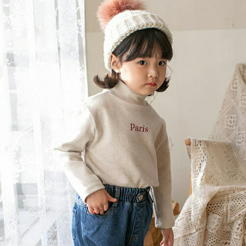 【キッズ30%OFF】ピーチ起毛ParisハイネックTシャツ(junior)・u08550 キッズ【9~17才】【tops】【トップス Tシャツ 長袖　ハイネック ロゴ カジュアル 起毛 ラフ 女の子 男の子 秋 冬 韓国 韓国子供服 子供 こども 子供服 こども服】【KIDS】