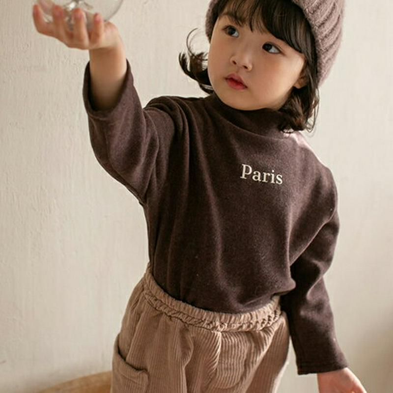 【キッズ30%OFF】ピーチ起毛ParisハイネックTシャツ(junior)・u08550 キッズ【9~17才】【tops】【トップス Tシャツ 長袖　ハイネック ロゴ カジュアル 起毛 ラフ 女の子 男の子 秋 冬 韓国 韓国子供服 子供 こども 子供服 こども服】【KIDS】