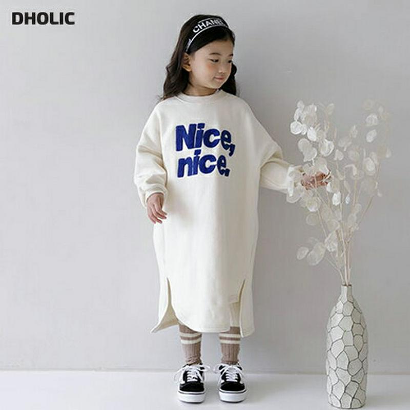 【キッズ20%OFF】裏起毛NiceNiceワンピース・u08453 キッズ【9~17才】【ops】【ワンピース ロング ロングワンピース ロゴ 長袖 裏起毛 カジュアル ラフ 女の子 冬 韓国 韓国子供服 子供 こども 子供服 こども服】【KIDS】