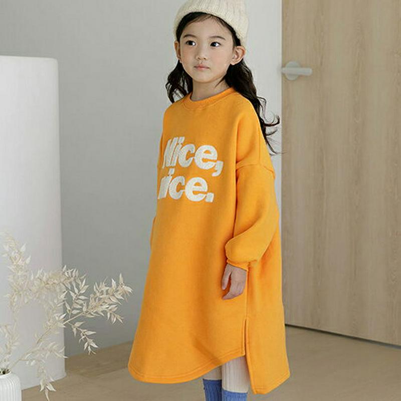 【キッズ20%OFF】裏起毛NiceNiceワンピース・u08453 キッズ【9~17才】【ops】【ワンピース ロング ロングワンピース ロゴ 長袖 裏起毛 カジュアル ラフ 女の子 冬 韓国 韓国子供服 子供 こども 子供服 こども服】【KIDS】