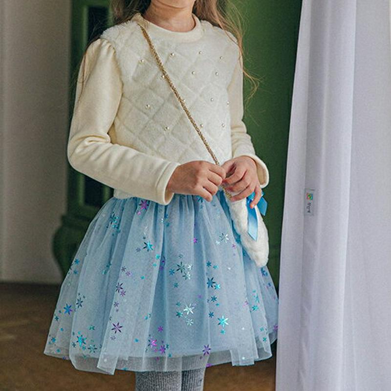 【キッズ20%OFF】キラキラレースワンピース・u08748 キッズ【3~8才】【ops】【ワンピース きらきら ラメ パール 長袖 可愛い かわいい 星 柄 チュール チュールワンピース ミニ ショート丈 女の子 秋 冬 韓国 韓国子供服 子供 こども 子供服 こども服】【KIDS】