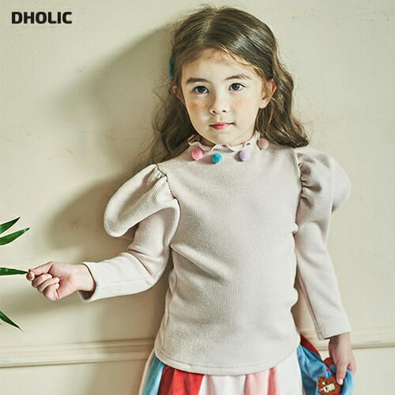 【キッズ20%OFF】裏起毛パフスリーブ長袖Tシャツ(kids)・u08802 キッズ【3~8才】【tops】【トップス Tシャツ 長袖 パフスリーブ ボリューム袖 裏起毛 単色 無地 シンプル 可愛い かわいい 女の子 秋 冬 韓国 韓国子供服 子供 こども 子供服 こども服】【KIDS】