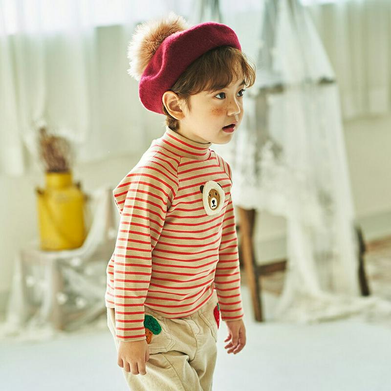 裏起毛ボーダー長袖Tシャツ(kids)・u08798 キッズ【3~8才】【tops】【トップス Tシャツ 長袖 ボーダー 柄 裏起毛 ハイネック カジュアル 可愛い かわいい 女の子 男の子 冬 韓国 韓国子供服 子供 こども 子供服 こども服】【KIDS】