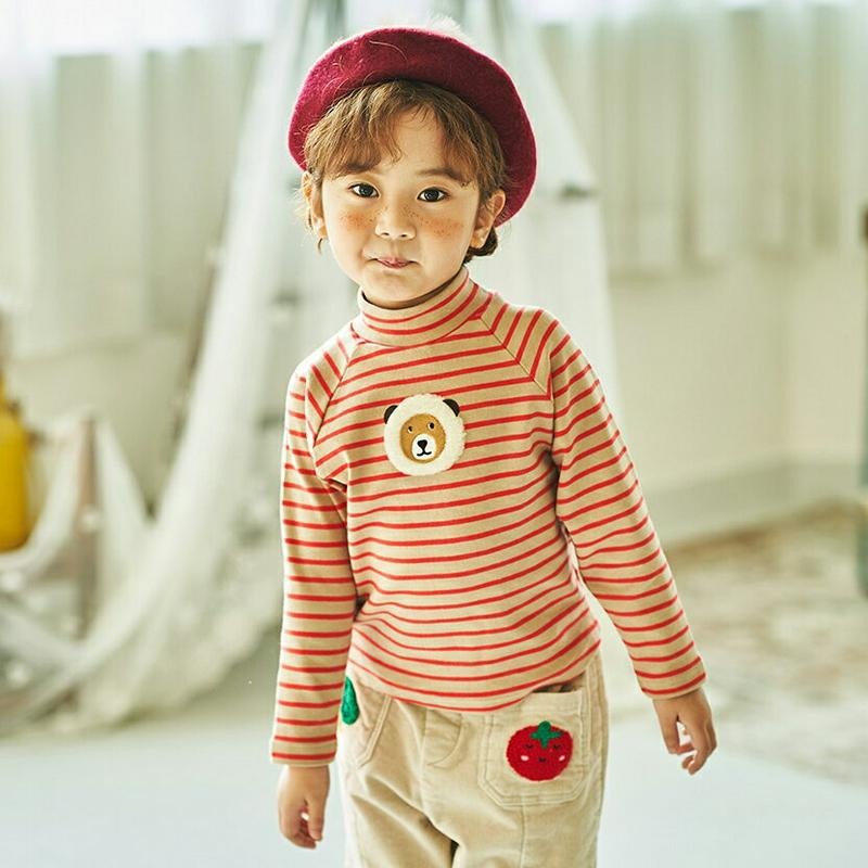 裏起毛ボーダー長袖Tシャツ(kids)・u08798 キッズ【3~8才】【tops】【トップス Tシャツ 長袖 ボーダー 柄 裏起毛 ハイネック カジュアル 可愛い かわいい 女の子 男の子 冬 韓国 韓国子供服 子供 こども 子供服 こども服】【KIDS】