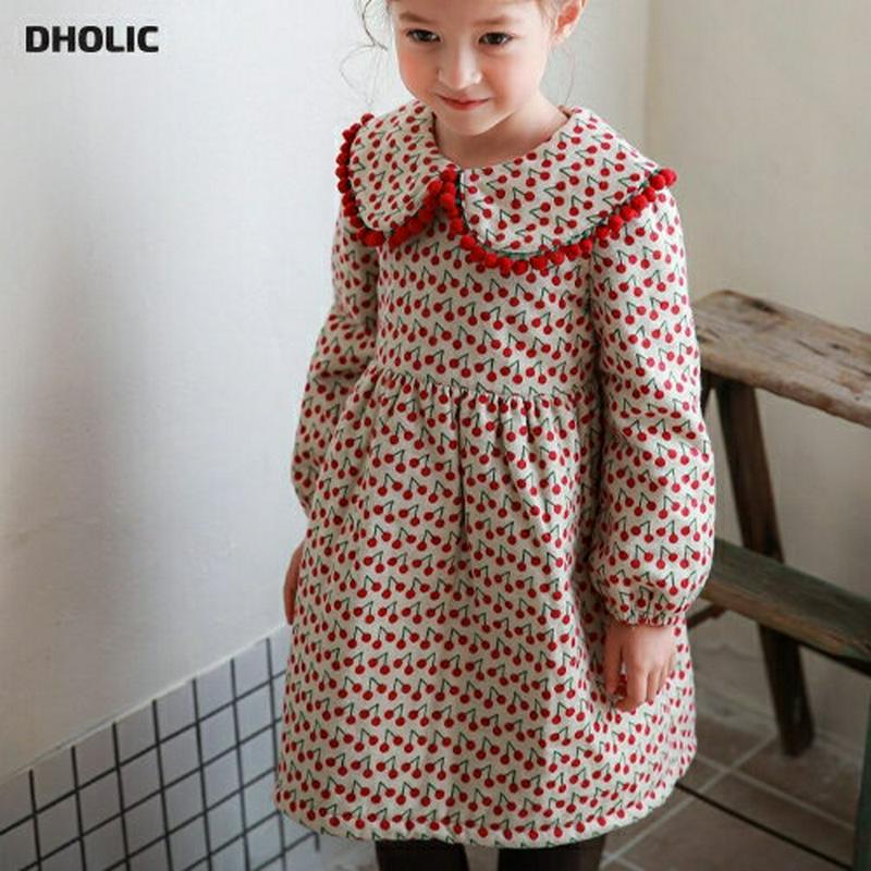 【キッズ20%OFF】チェリーワンピース・u08755 キッズ【3~8才】【ops】【ワンピース ミディ丈 ミディワンピース 長袖 サクランボ さくらんぼ チェリー ガーリー 可愛い かわいい 女の子 秋 春 冬 韓国 韓国子供服 子供 こども 子供服 こども服】【KIDS】