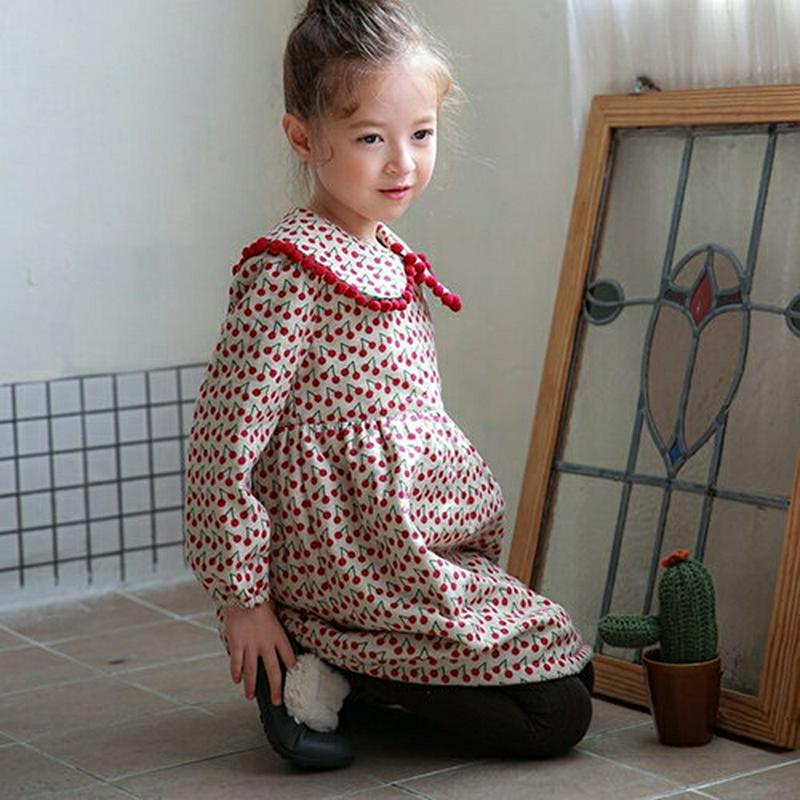 【キッズ20%OFF】チェリーワンピース・u08755 キッズ【3~8才】【ops】【ワンピース ミディ丈 ミディワンピース 長袖 サクランボ さくらんぼ チェリー ガーリー 可愛い かわいい 女の子 秋 春 冬 韓国 韓国子供服 子供 こども 子供服 こども服】【KIDS】
