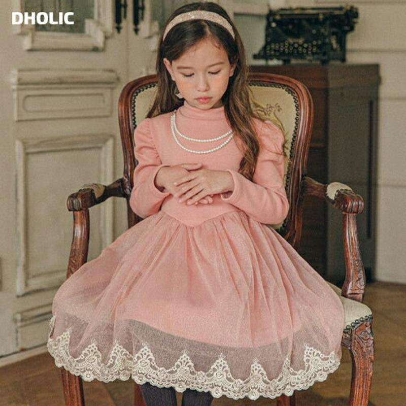 【キッズ20%OFF】パフドレスワンピース・u08741 キッズ【3~8才】【ops】【ワンピース ミディ丈 ミディワンピース 透け感 レース 長袖 パフスリーブ ボリューム袖 ドレス ガーリー 可愛い かわいい 秋 春 韓国 韓国子供服 子供 こども 子供服 こども服】【KIDS】