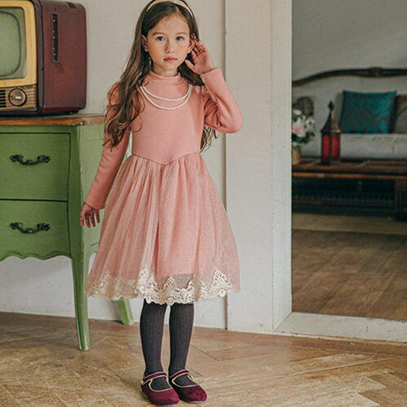 【キッズ20%OFF】パフドレスワンピース・u08741 キッズ【3~8才】【ops】【ワンピース ミディ丈 ミディワンピース 透け感 レース 長袖 パフスリーブ ボリューム袖 ドレス ガーリー 可愛い かわいい 秋 春 韓国 韓国子供服 子供 こども 子供服 こども服】【KIDS】