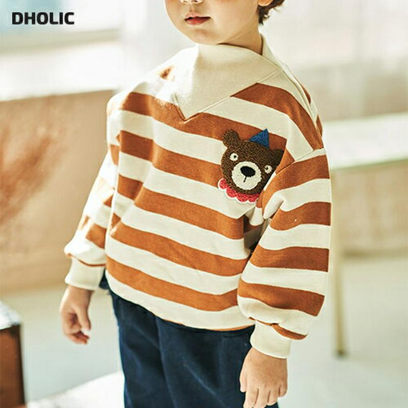【キッズ20%OFF】くまポイントボーダーTシャツ(kids)・u08770 キッズ【3~8才】【tops】【トップス Tシャツ 長袖 ボーダー 柄 くま クマ カジュアル ラフ 可愛い かわいい ユニーク 女の子 男の子 秋 冬 韓国 韓国子供服 子供 こども 子供服 こども服】【KIDS】