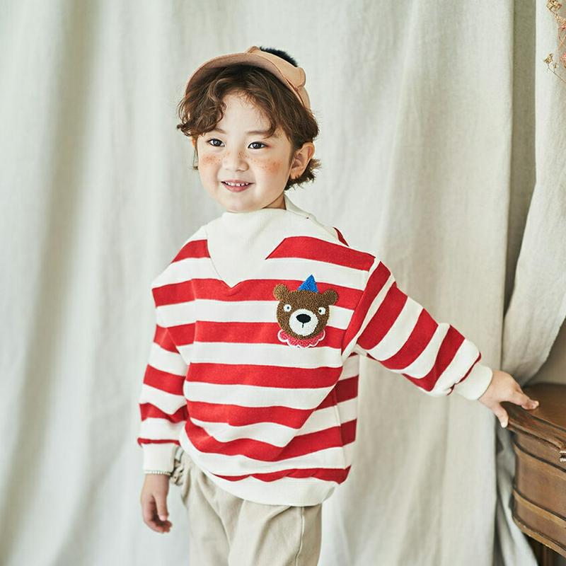 【キッズ20%OFF】くまポイントボーダーTシャツ(kids)・u08770 キッズ【3~8才】【tops】【トップス Tシャツ 長袖 ボーダー 柄 くま クマ カジュアル ラフ 可愛い かわいい ユニーク 女の子 男の子 秋 冬 韓国 韓国子供服 子供 こども 子供服 こども服】【KIDS】