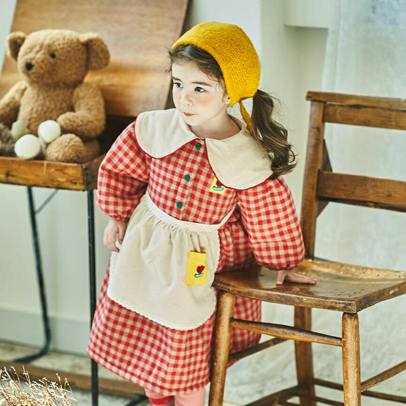 【キッズ20%OFF】ビックカラーワンピース(kids)・u08772 キッズ【3~8才】【ops】【ワンピース ロング ロングワンピース 長袖 チェック柄 ギンガムチェック ビックカラー ガーリー 可愛い かわいい 女の子 秋 韓国 韓国子供服 子供 こども 子供服 こども服】【KIDS】