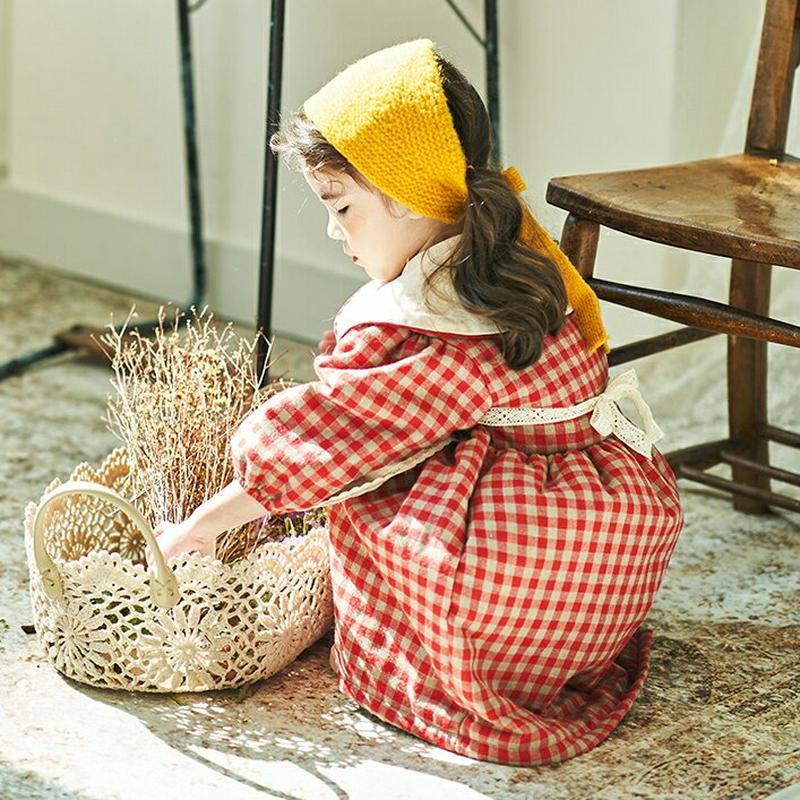 【キッズ20%OFF】ビックカラーワンピース(kids)・u08772 キッズ【3~8才】【ops】【ワンピース ロング ロングワンピース 長袖 チェック柄 ギンガムチェック ビックカラー ガーリー 可愛い かわいい 女の子 秋 韓国 韓国子供服 子供 こども 子供服 こども服】【KIDS】