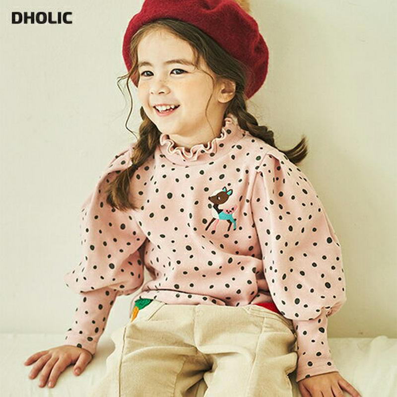 【キッズ20%OFF】裏起毛バンビパフ袖Tシャツ(kids)・u08791 キッズ【3~8才】【tops】【トップス Tシャツ 長袖 ドット柄 パフスリーブ バンビ 裏起毛 フリルネック 可愛い かわいい ガーリー 女の子 冬 韓国 韓国子供服 子供 こども 子供服 こども服】【KIDS】