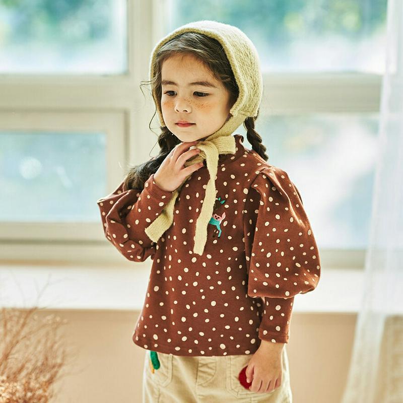 【キッズ20%OFF】裏起毛バンビパフ袖Tシャツ(kids)・u08791 キッズ【3~8才】【tops】【トップス Tシャツ 長袖 ドット柄 パフスリーブ バンビ 裏起毛 フリルネック 可愛い かわいい ガーリー 女の子 冬 韓国 韓国子供服 子供 こども 子供服 こども服】【KIDS】
