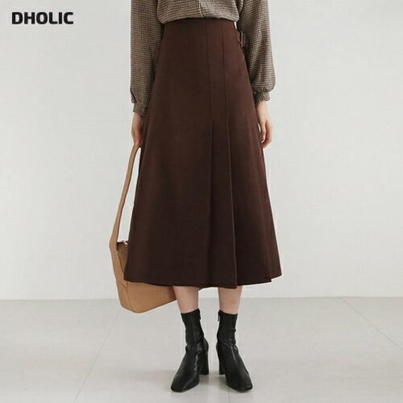 ベルトタックスカート・全3色・t61095 レディース【sk】【韓国 ファッション ボトムス スカート ロング丈 ロングスカート タック タックスカート バックゴム ベルト シンプル カジュアル スリム 単色 大人 秋 冬】