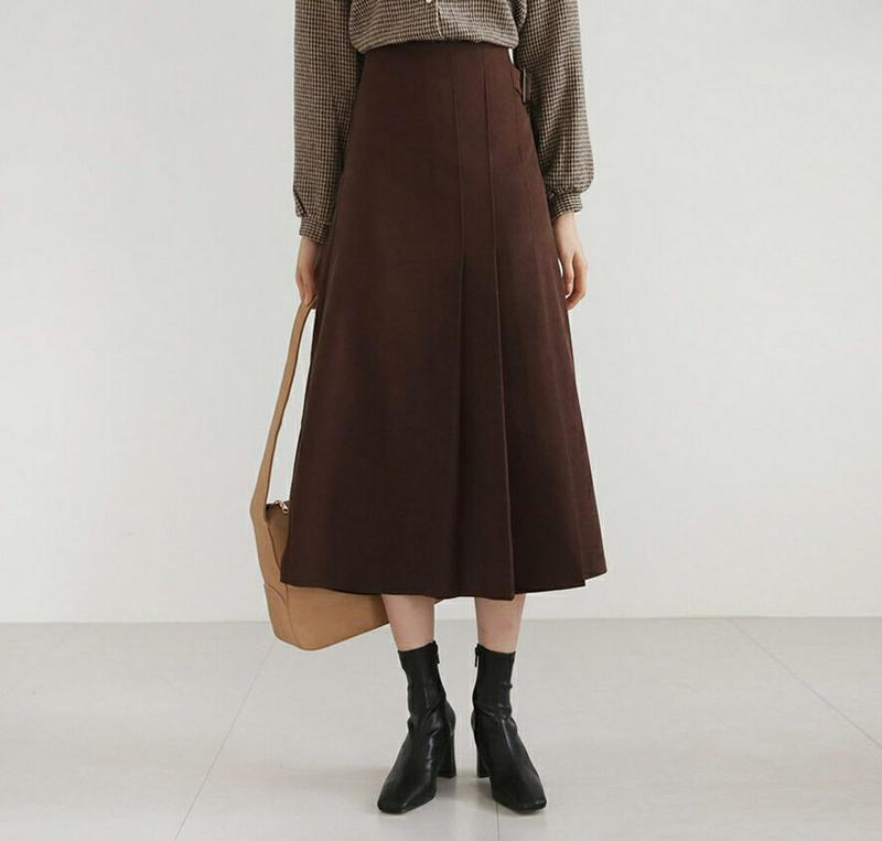 ベルトタックスカート・全3色・t61095 レディース【sk】【韓国 ファッション ボトムス スカート ロング丈 ロングスカート タック タックスカート バックゴム ベルト シンプル カジュアル スリム 単色 大人 秋 冬】