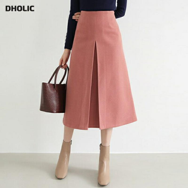 フロントタックスカート・全3色・t61093 レディース【sk】【韓国 ファッション ボトムス スカート ロング丈 ロングスカート タック バックゴム Aライン Aラインスカート シンプル 単色 無地 大人 秋 冬】