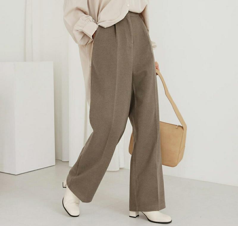 【マラソン特価】裏起毛ストレートスラックス・全3色・t61098 レディース【pt】 韓国ファッション 人気 スラックス パンツ ロング 丈 単色 無地 シンプル ストレート 裏起毛 楽ちん カジュアル 秋 冬 くすみ 高見え ハイホリHIHOLLI