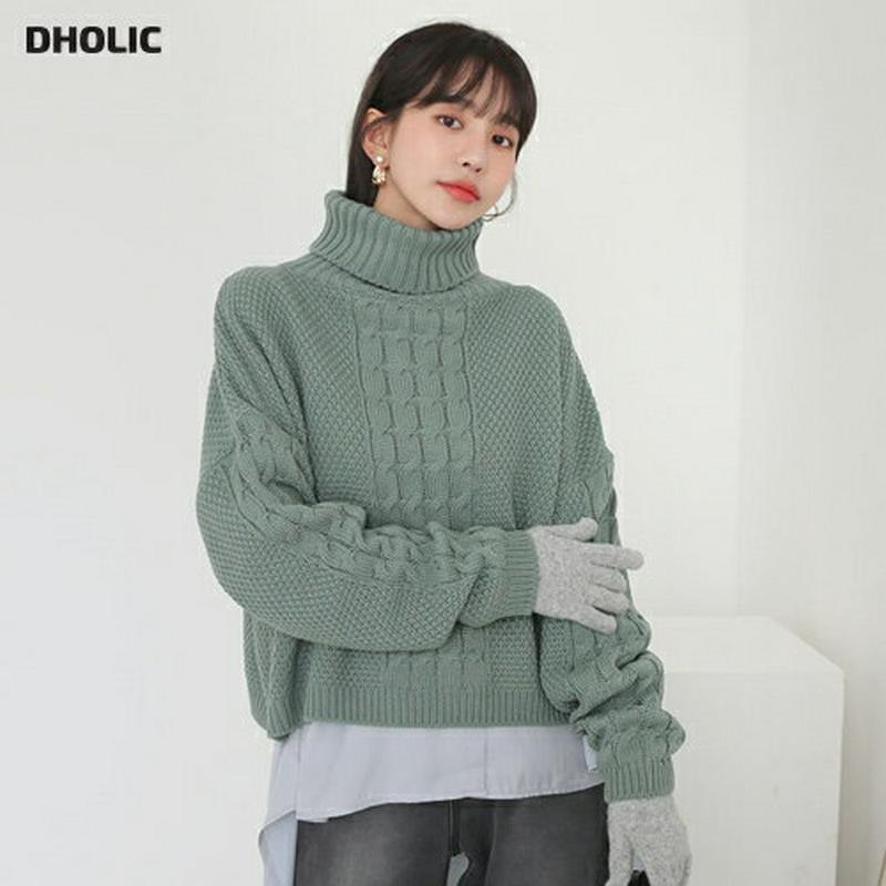 【新作10%OFF】クロップドタートルネックニット・全4色・t61083 レディース【tops】【韓国 ファッション トップス ニット ニットトップス ロングスリーブ 長袖 クロップド クロップド丈 タートルネック ツイスト シンプル カジュアル ラフ 秋 冬】