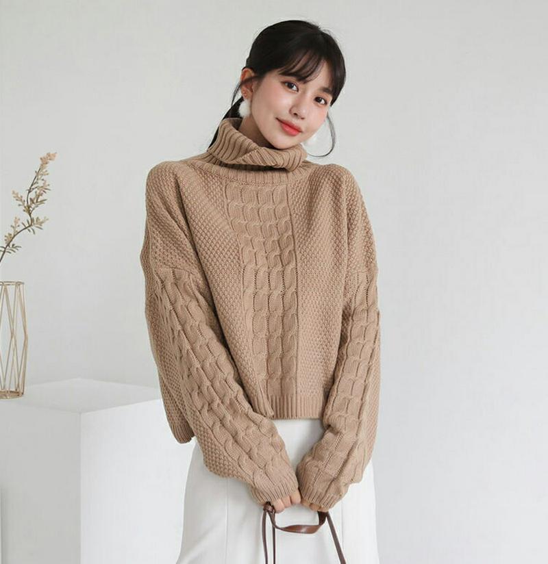 【新作10%OFF】クロップドタートルネックニット・全4色・t61083 レディース【tops】【韓国 ファッション トップス ニット ニットトップス ロングスリーブ 長袖 クロップド クロップド丈 タートルネック ツイスト シンプル カジュアル ラフ 秋 冬】