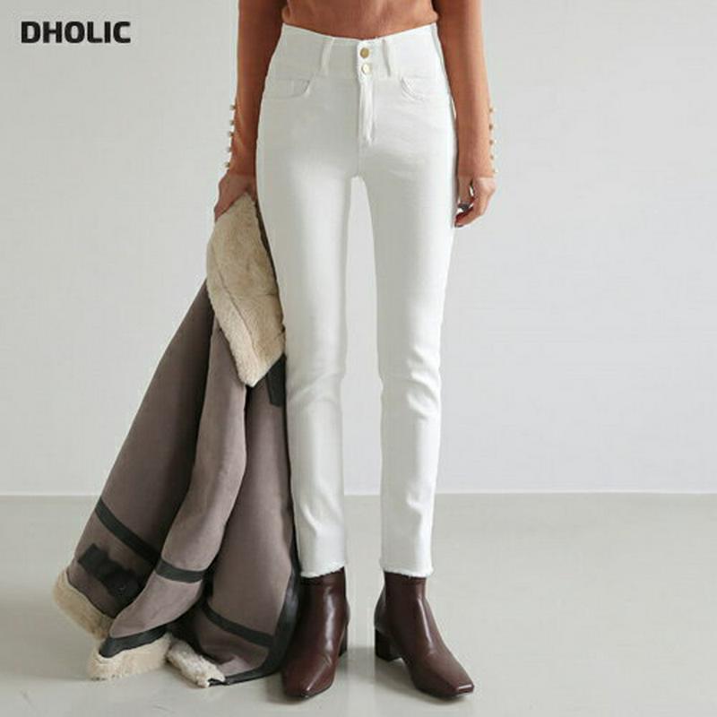 裏起毛ツーボタンスキニーパンツ・全4色・t61110 レディース【pt】【韓国 ファッション ボトムス ズボン パンツ ロングパンツ スキニーパンツ 裏起毛 シンプル ハイウエスト スリム カットオフ 単色 無地 カジュアル 秋 冬】