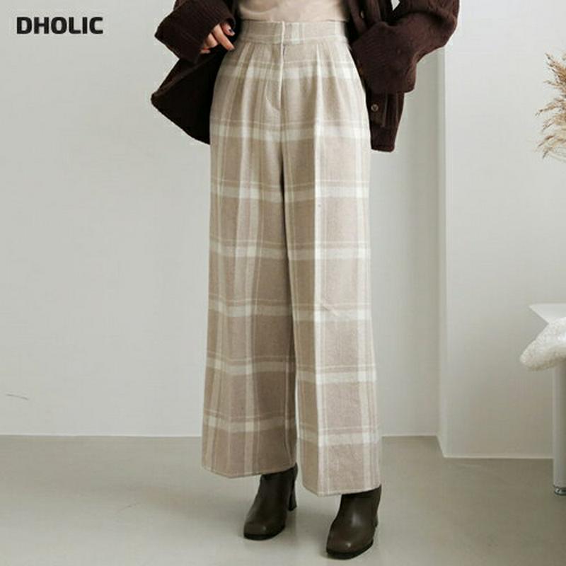 【新作10%OFF】ソフトチェックスラックス・全4色・t61097 レディース【pt】【韓国 ファッション ボトムス ズボン パンツ ロングパンツ ワイドパンツ スラックス ワイドスラックス チェック柄 バックゴム ソフト カジュアル 大人 上品 秋 冬】