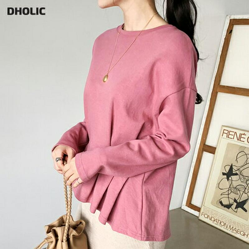 【新作10%OFF】フロントタックTシャツ・全4色・t65259 レディース【tops】【韓国 ファッション トップス Tシャツ ロングスリーブ 長袖 ラウンドネック タック アンバランス丈 シンプル カジュアル 単色 無地 大人 春 秋 冬】【ハイホリHIHOLLI】