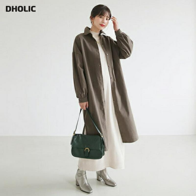 【新作10%OFF】ロングシャツワンピース・全3色・t61073 レディース【ops】【韓国 ファッション ワンピース ロングワンピース シャツワンピース シャツ ロングスリーブ 長袖 アンバランス スリット シンプル カジュアル 単色 無地 ゆったり 綿 コットン 秋 冬】