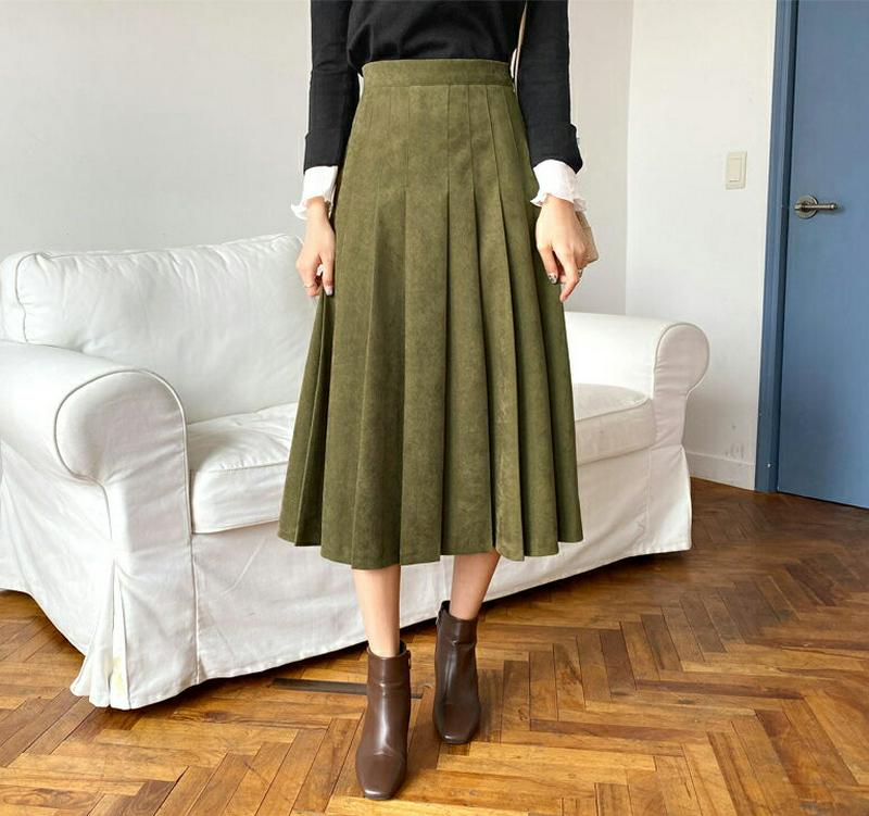 【新作10%OFF】フロントプリーツスカート・全3色・b65254 レディース【sk】【韓国 ファッション ボトムス スカート ロング丈 ロングスカート プリーツ プリーツスカート バックゴム Aライン シンプル カジュアル 大人 ガーリー 秋 冬】【ハイホリHIHOLLI】