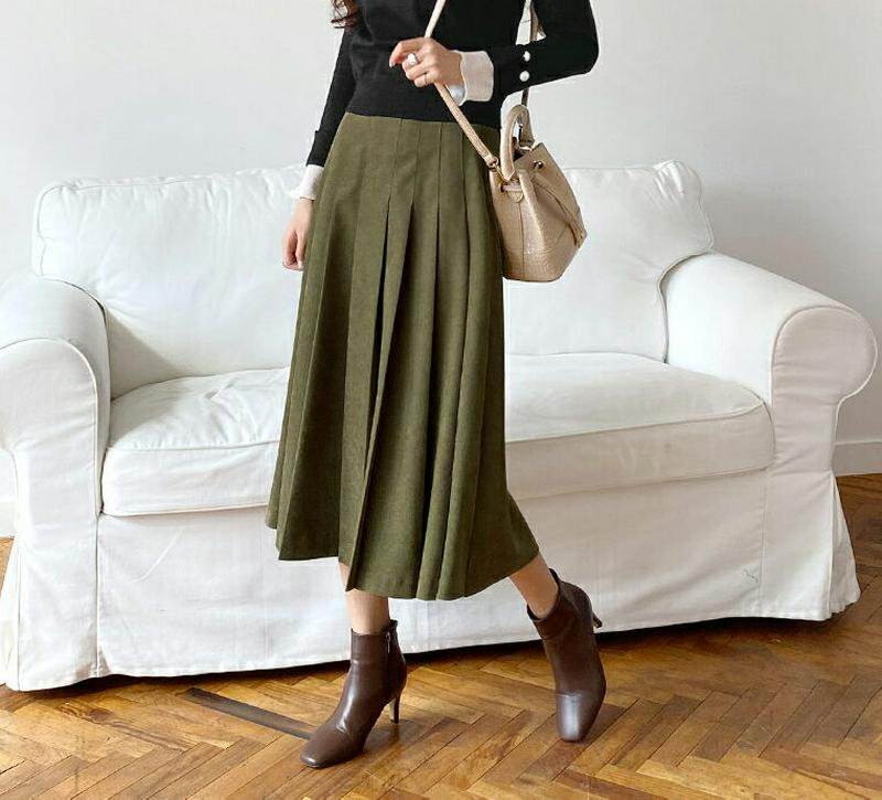【新作10%OFF】フロントプリーツスカート・全3色・b65254 レディース【sk】【韓国 ファッション ボトムス スカート ロング丈 ロングスカート プリーツ プリーツスカート バックゴム Aライン シンプル カジュアル 大人 ガーリー 秋 冬】【ハイホリHIHOLLI】
