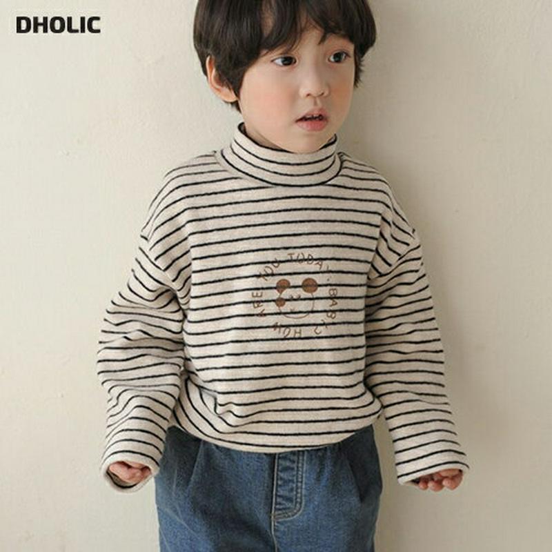 【キッズ20%OFF】マウスポイントボーダーTシャツ・u08545 キッズ【3~8才】【tops】【トップス Tシャツ 長袖 ボーダー 柄 可愛い かわいい ハイネック プリント 女の子 男の子 秋 冬 韓国 韓国子供服 子供 こども 子供服 こども服】【KIDS】