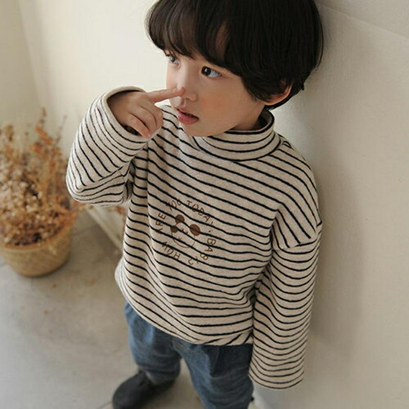 【キッズ20%OFF】マウスポイントボーダーTシャツ・u08545 キッズ【3~8才】【tops】【トップス Tシャツ 長袖 ボーダー 柄 可愛い かわいい ハイネック プリント 女の子 男の子 秋 冬 韓国 韓国子供服 子供 こども 子供服 こども服】【KIDS】