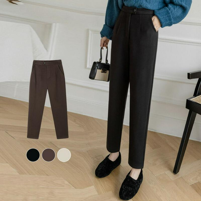 【残りわずか！在庫限り超価格】タック ロングパンツ レディース 裏起毛 テーパードパンツ ストレート きれいめ 仕事 オフィス 通勤 あったか ボトムス パンツ おしゃれ 可愛い ブラック【608-gt137a】【予約販売：15-20日】宅別