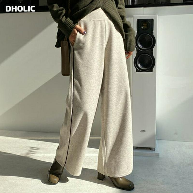 【新作10%OFF】サイドパイピングパンツ・全2色・b56278 レディース【pt】【韓国 ファッション ボトムス ズボン パンツ ロングパンツ ワイドパンツ ハイウエスト ストレート パイピング ライン 配色 シンプル カジュアル 楽ちん ラフ 秋 冬】