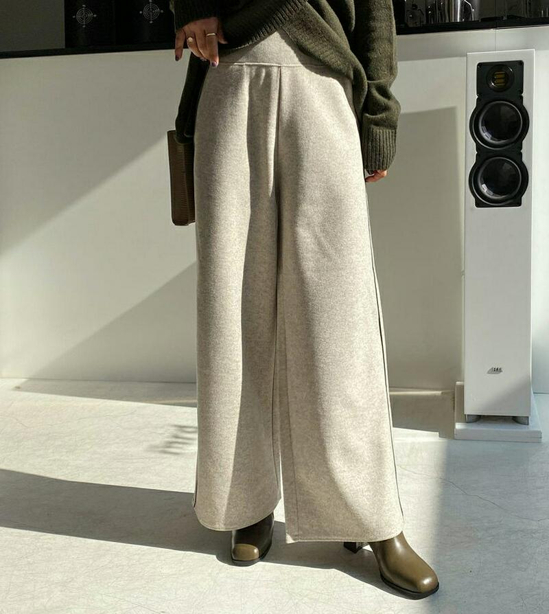 【新作10%OFF】サイドパイピングパンツ・全2色・b56278 レディース【pt】【韓国 ファッション ボトムス ズボン パンツ ロングパンツ ワイドパンツ ハイウエスト ストレート パイピング ライン 配色 シンプル カジュアル 楽ちん ラフ 秋 冬】