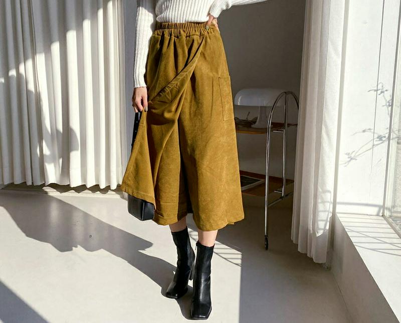 【新作10%OFF】ポケットスカートパンツ・全3色・t65146 レディース 【pt】【韓国 ファッション ボトムス パンツ スカートパンツ ロング マキシ 無地 Aライン スエード ピーチ加工 大人 カジュアル 秋 冬】【ハイホリHIHOLLI】
