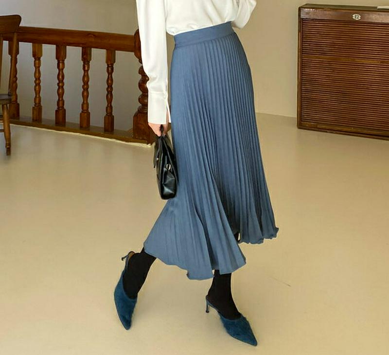 【只今10%OFF】バックゴムプリーツスカート・全3色・b64514 レディース【sk】【韓国 ファッション ボトムス スカート ロング丈 ロングスカート プリーツ プリーツスカート バックゴム シンプル 揺れ感 大人 上品 フェミニン 秋 冬】
