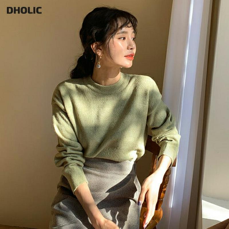 【只今10%OFF】ラウンドネックニット・全5色・t64494 レディース【tops】【韓国 ファッション トップス ニット ニットトップス ロングスリーブ 長袖 ラウンドネック シンプル 単色 無地 カジュアル ベーシック ルーズ ゆったり ラフ 秋 冬】