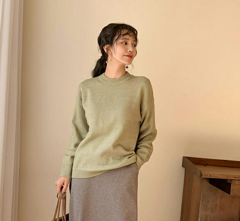【只今10%OFF】ラウンドネックニット・全5色・t64494 レディース【tops】【韓国 ファッション トップス ニット ニットトップス ロングスリーブ 長袖 ラウンドネック シンプル 単色 無地 カジュアル ベーシック ルーズ ゆったり ラフ 秋 冬】