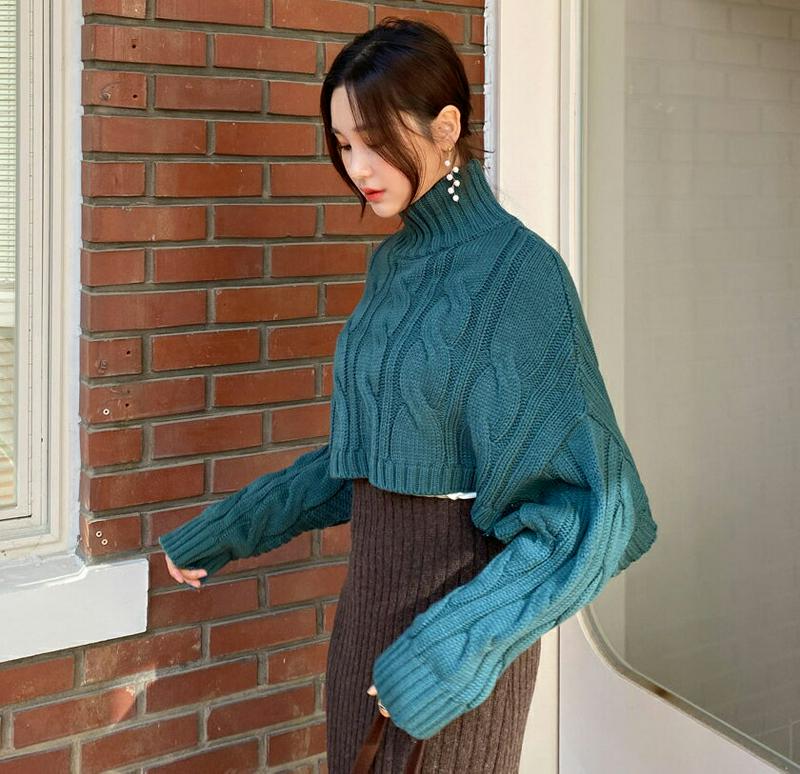 【只今15%OFF】ツイストハイネッククロップドニット・全4色・t64496 レディース【tops】【韓国 ファッション トップス ニット ニットトップス ロングスリーブ 長袖 ハイネック クロップド クロップド丈 ツイスト リブ シンプル カジュアル レイヤード 大人 秋 冬】
