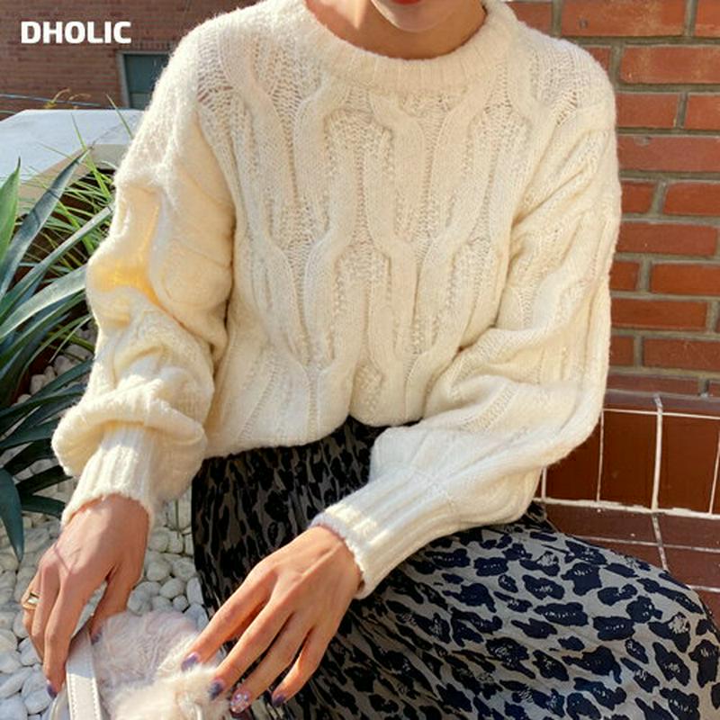 【只今15%OFF】バックリブツイストニット・全3色・t64504 レディース【tops】【韓国 ファッション トップス ニット ニットトップス ロングスリーブ 長袖 ボリューム袖 ラウンドネック リブ ツイスト シンプル カジュアル ゆったり 大人 秋 冬】