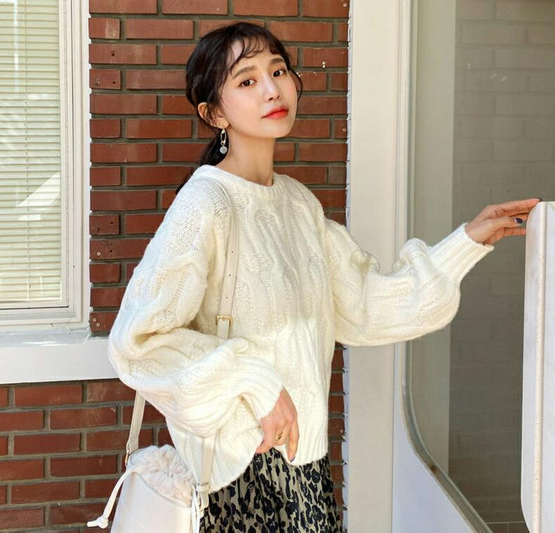 【只今15%OFF】バックリブツイストニット・全3色・t64504 レディース【tops】【韓国 ファッション トップス ニット ニットトップス ロングスリーブ 長袖 ボリューム袖 ラウンドネック リブ ツイスト シンプル カジュアル ゆったり 大人 秋 冬】