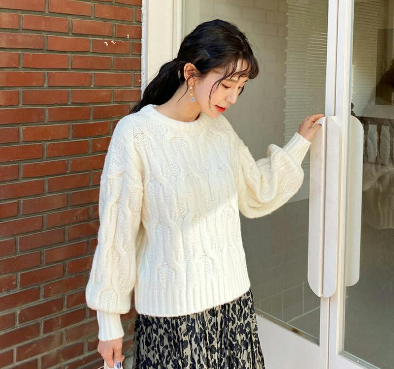 【只今15%OFF】バックリブツイストニット・全3色・t64504 レディース【tops】【韓国 ファッション トップス ニット ニットトップス ロングスリーブ 長袖 ボリューム袖 ラウンドネック リブ ツイスト シンプル カジュアル ゆったり 大人 秋 冬】