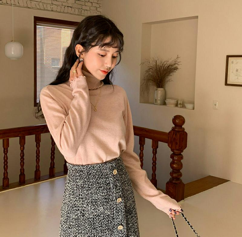 【只今15%OFF】ウェーブタートルネックニット・全4色・b64493 レディース【tops】【韓国 ファッション トップス ニット ニットトップス ロングスリーブ 長袖 タートルネック ウェーブ ウェーブヘム シンプル カジュアル ベーシック ラフ 単色 無地 秋 冬】