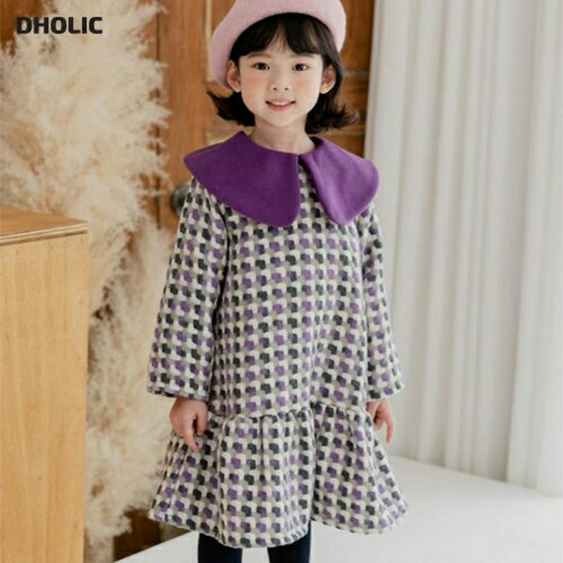 【キッズ20%OFF】ビッグカラーワンピース(junior)・u09133 キッズ【9~17才】【ops】【ワンピース ミディ丈 ミディワンピース ビッグカラー 襟コンシャス 総柄 かわいい 可愛い 女の子 秋 冬 韓国 韓国子供服 子供 こども 子供服 こども服】【KIDS】