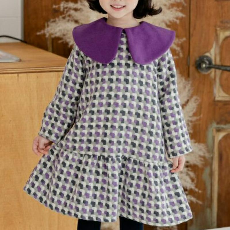 【キッズ20%OFF】ビッグカラーワンピース(junior)・u09133 キッズ【9~17才】【ops】【ワンピース ミディ丈 ミディワンピース ビッグカラー 襟コンシャス 総柄 かわいい 可愛い 女の子 秋 冬 韓国 韓国子供服 子供 こども 子供服 こども服】【KIDS】