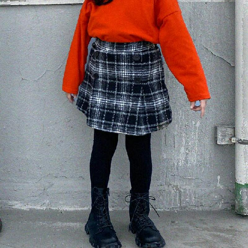 【キッズ20%OFF】起毛ダブルボタンチェックスカート(kids)・u09259 キッズ【3~8才】【sk】【スカート ミニスカート ショート丈 チェック柄 チェックスカート 起毛 ガーリー 可愛い かわいい 女の子 秋 冬 韓国 韓国子供服 子供 こども 子供服 こども服】【KIDS】
