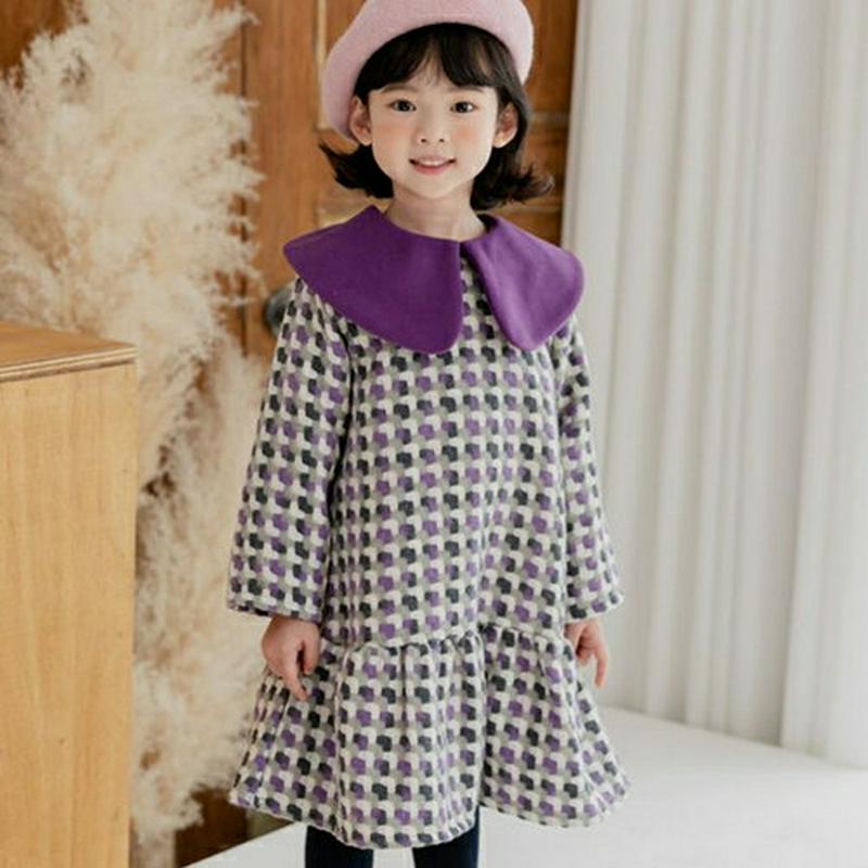 【キッズ30%OFF】ビッグカラーワンピース(kids)・u09138 キッズ【3~8才】【ops】【ワンピース ミディ丈 ミディワンピース 長袖 ビックカラー 襟コンシャス 総柄 可愛い かわいい 女の子 秋 冬 韓国 韓国子供服 子供 こども 子供服 こども服】【KIDS】